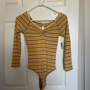 Free People Yellow Combo Striped bodysuit NWT!